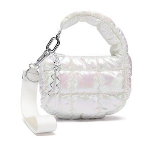 NWT Iridescent Micro Mini Puffer Quilted Wristlet Bag Charm White Iridescent